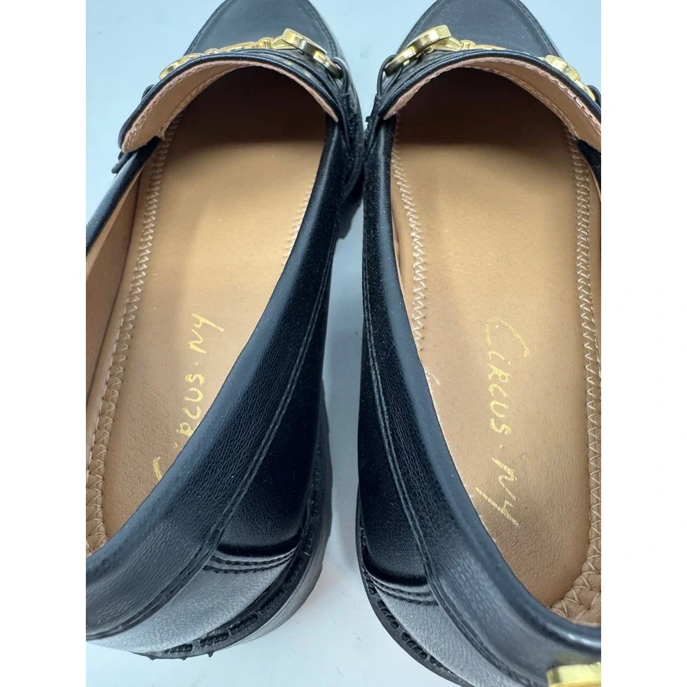 Circus NY by Sam Edelman Deana‎ Black Lug Sole Horsebit Loafers Platform Size 6M